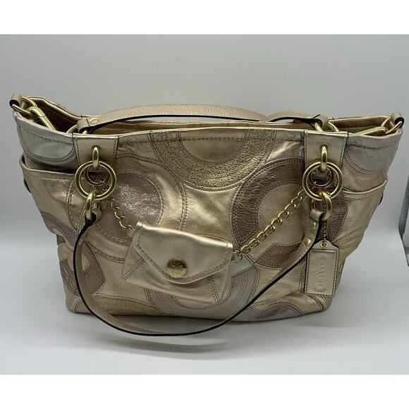 Coach MO993-14833 Inlaid OPA Art Shoulder Bag Gold Hang Tote And Dust Bag NWT - Picture 1 of 16